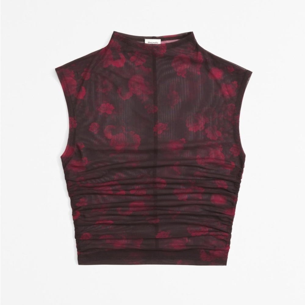 Abercrombie & Fitch Red Sleeveless Ruched Tank Top Mesh